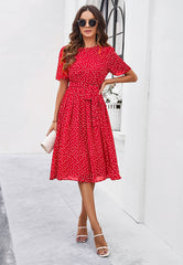Margaret Polka Dot Midi Dress - Red