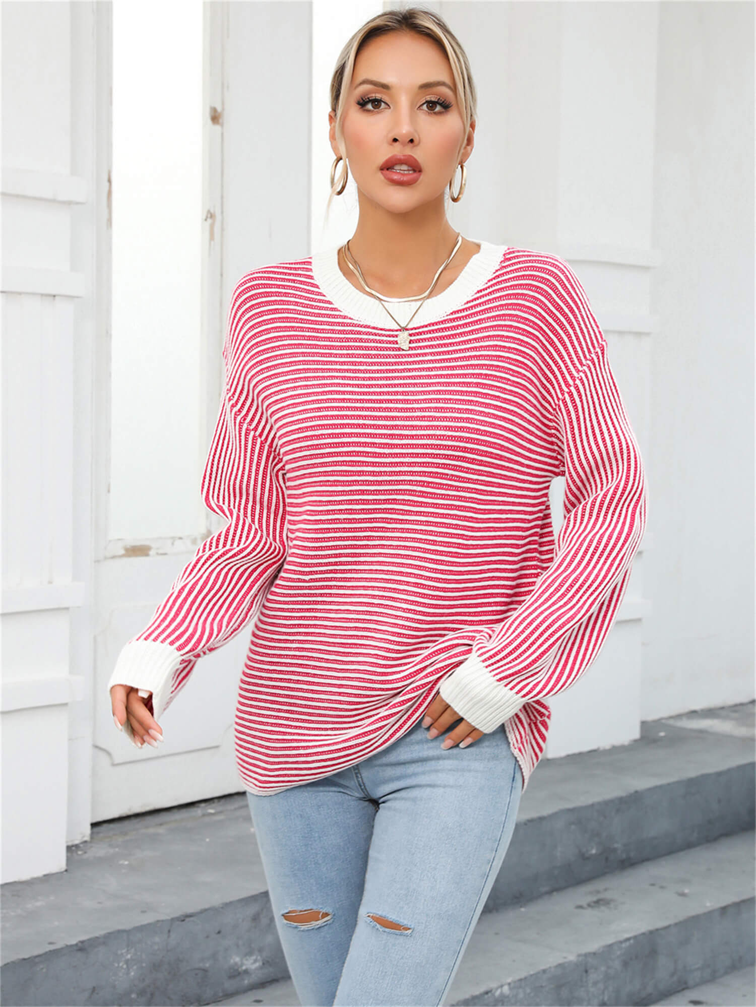 Daydreamer Striped Knit Sweater - Red