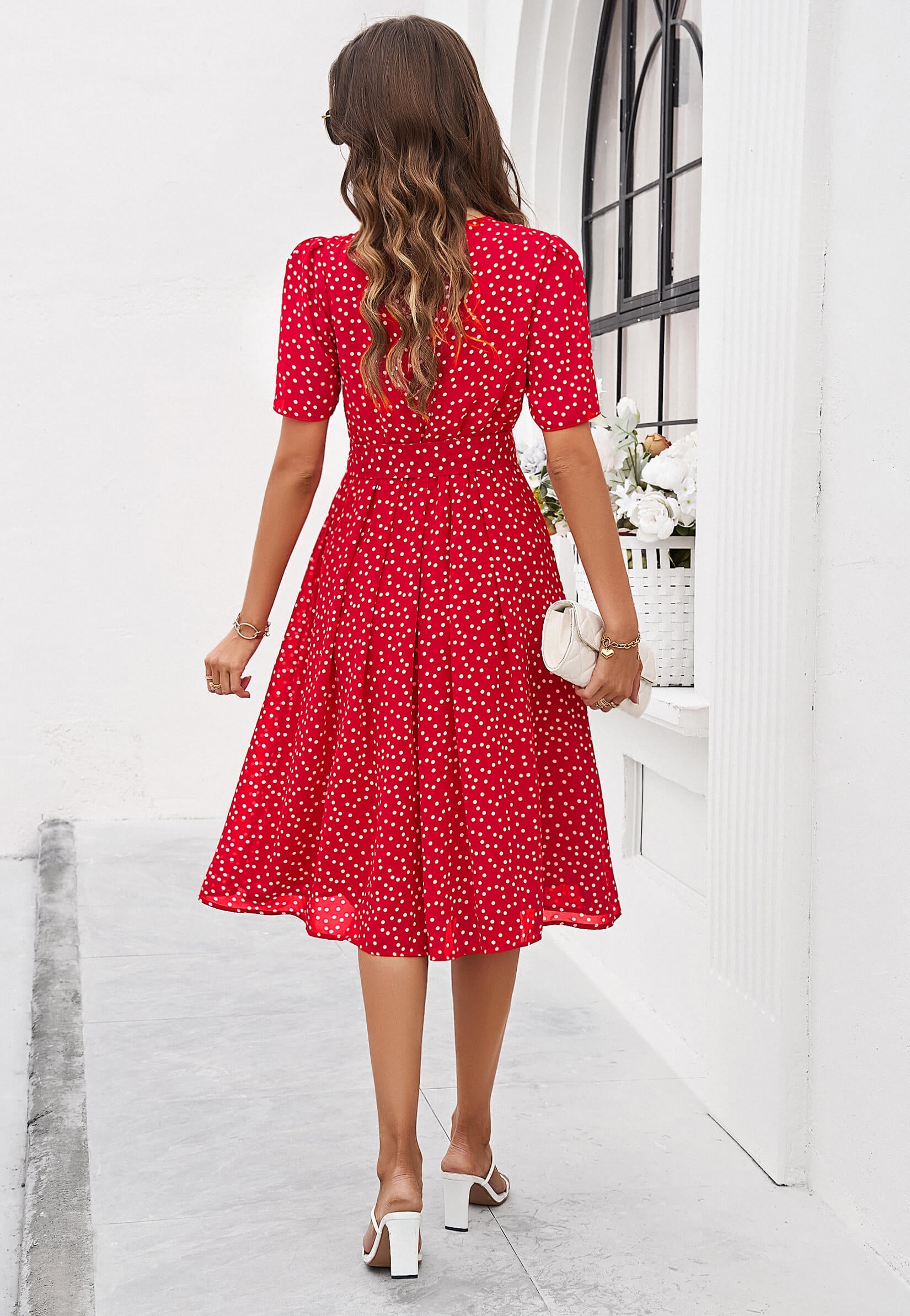 Margaret Polka Dot Midi Dress - Red