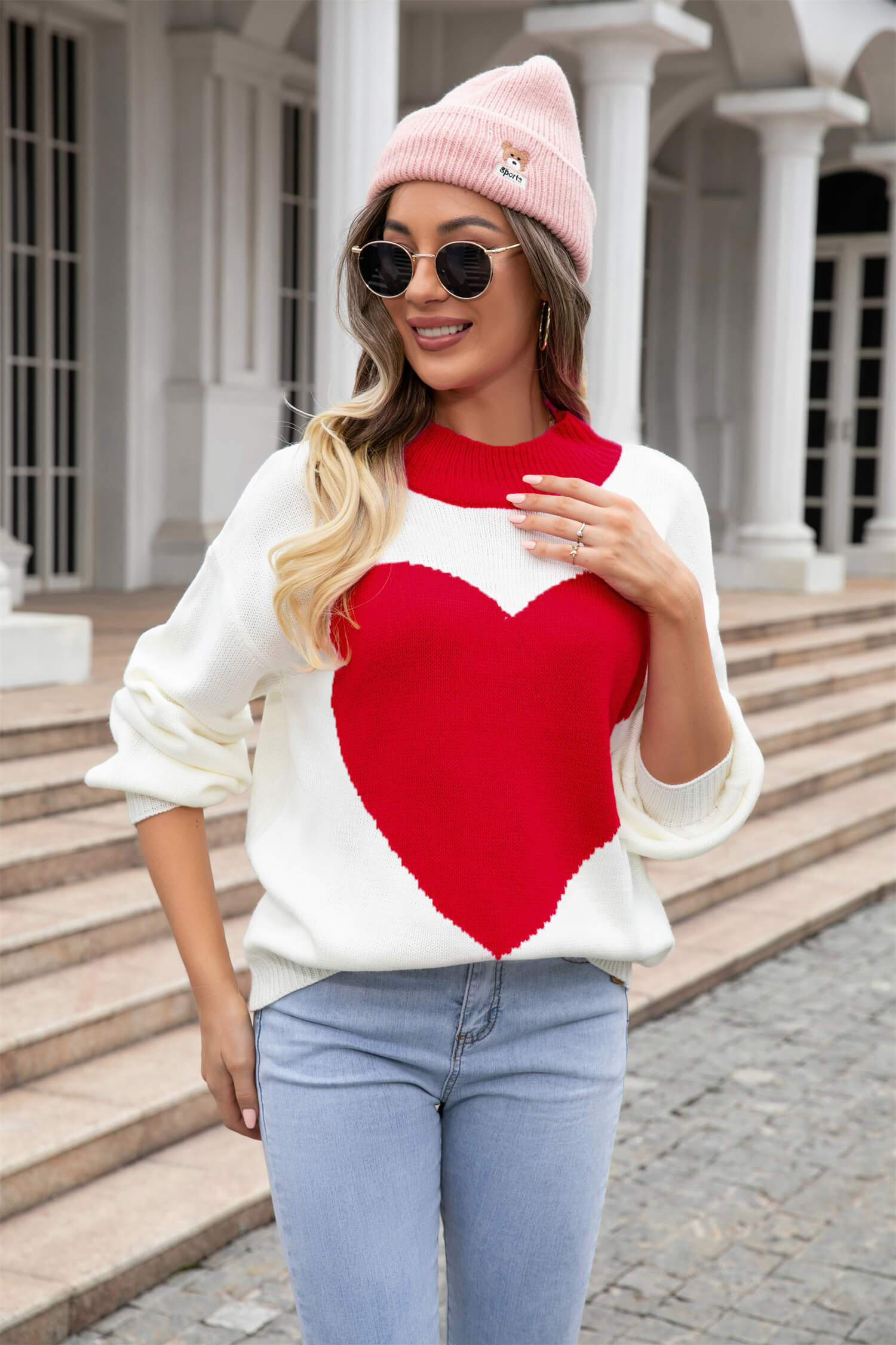 Zandra Heart Knit Sweater - Red