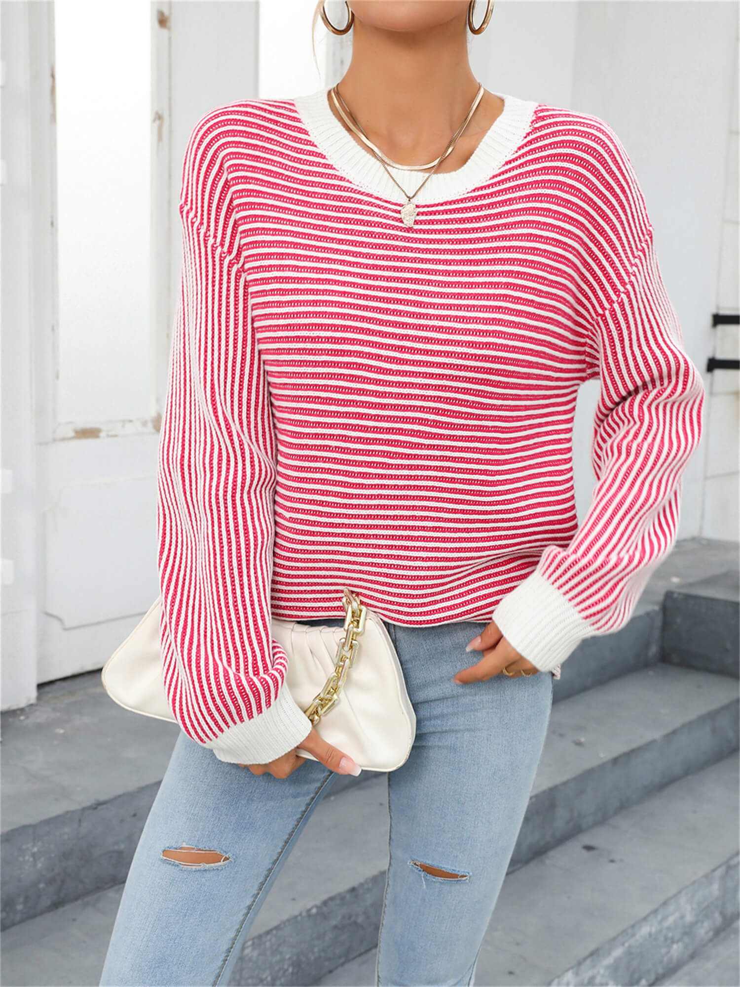 Daydreamer Striped Knit Sweater - Red
