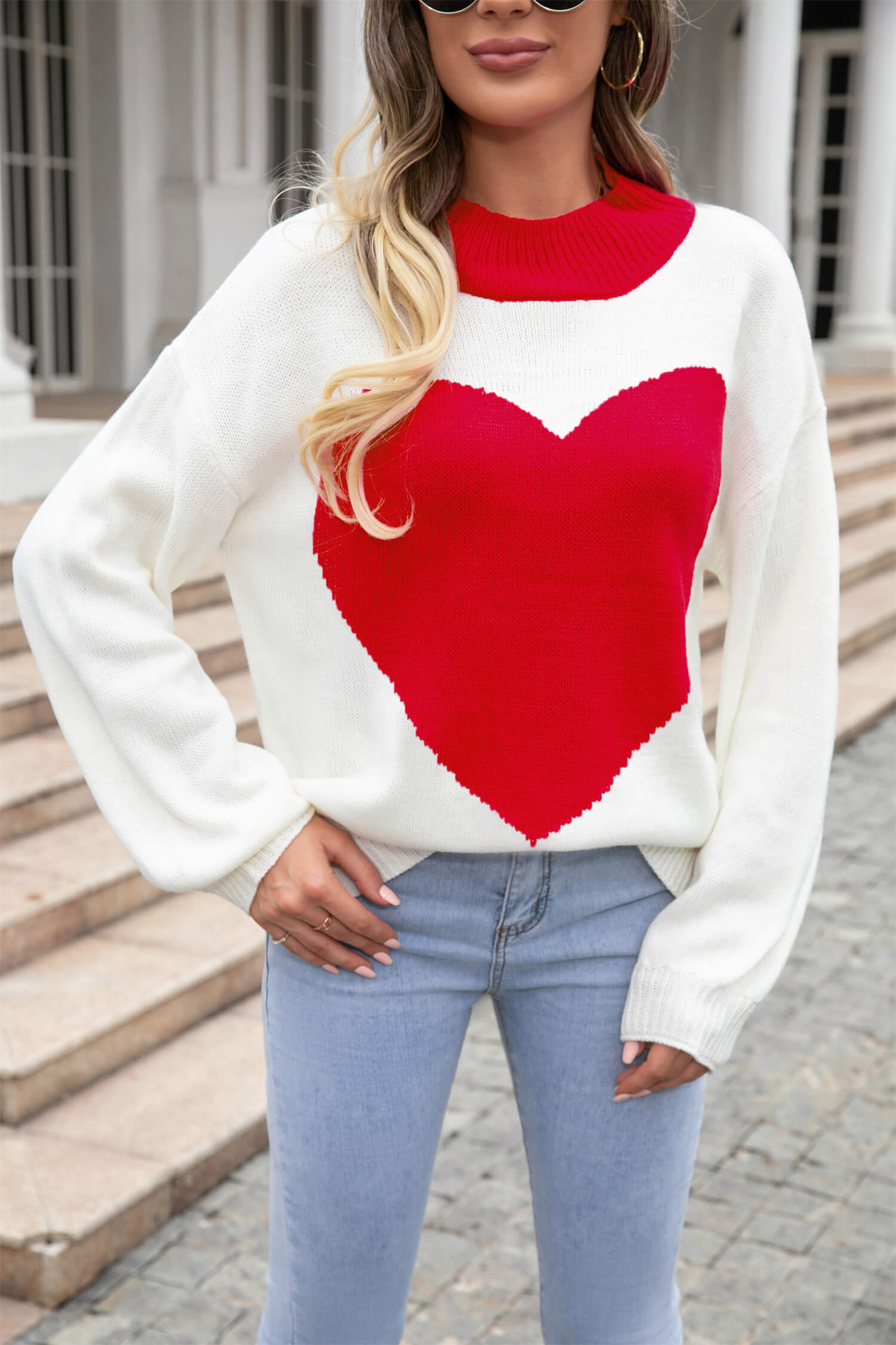 Zandra Heart Knit Sweater - Red