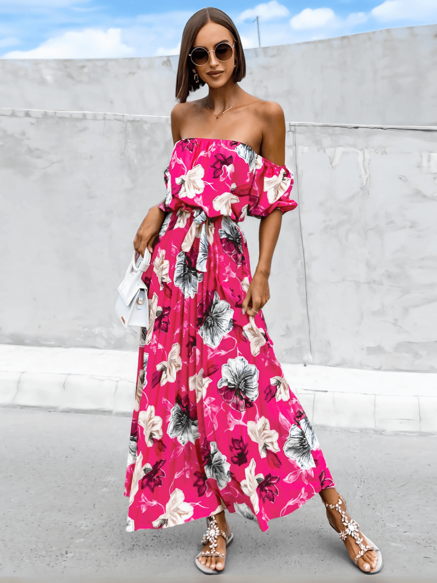 Rosalie Off The Shoulder Plisse Maxi Dress - Rose