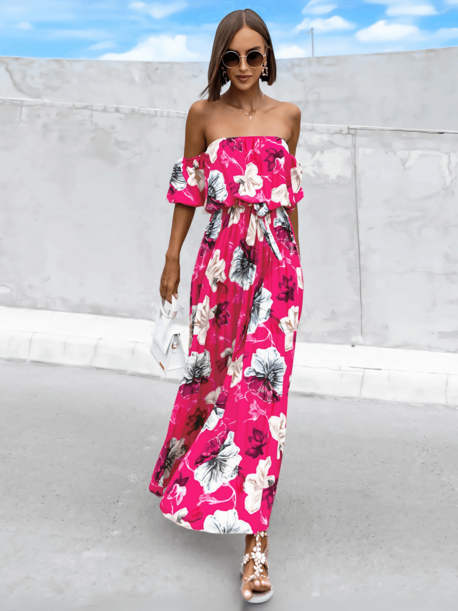 Rosalie Off The Shoulder Plisse Maxi Dress - Rose