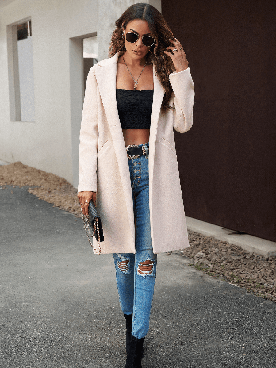 Uptown Girl Pocketed Boyfriend Jacket - Taupe