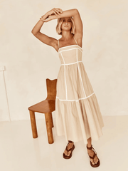 Nevissa Contrast Trim Babydoll Dress - Taupe