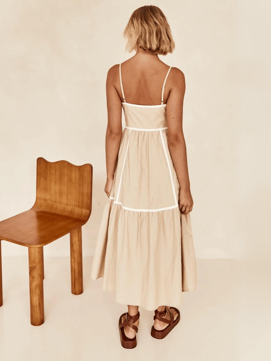 Nevissa Contrast Trim Babydoll Dress - Taupe