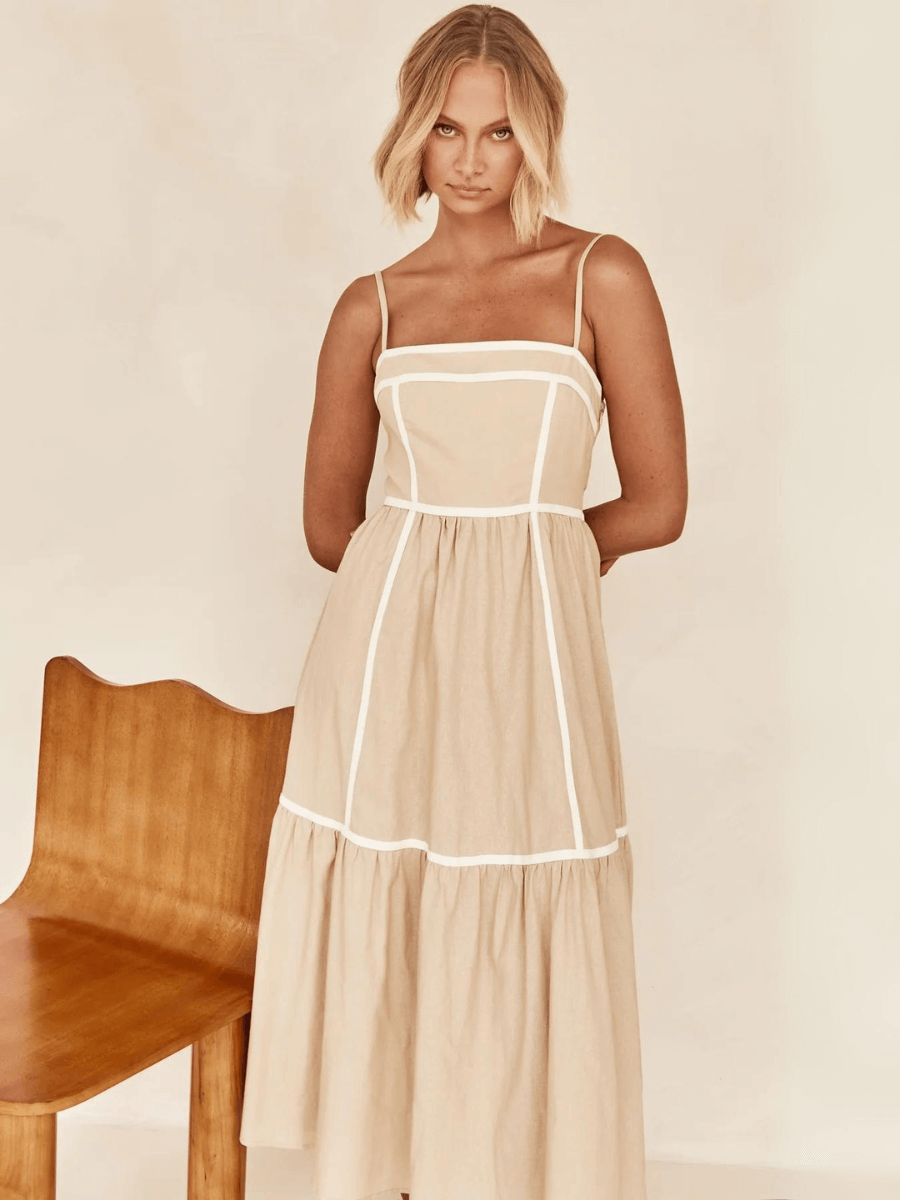 Nevissa Contrast Trim Babydoll Dress - Taupe