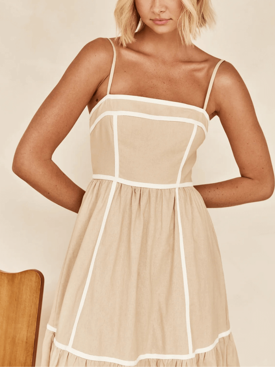 Nevissa Contrast Trim Babydoll Dress - Taupe