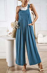 LINETTE WIDE LEG LINEN OVERALLS - TEAL