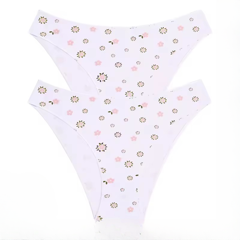 Casual Cotton Fresh Low-rise Cute Briefs Floral Printing Elasticity Intimates Lingerie 2PCS Set Panties