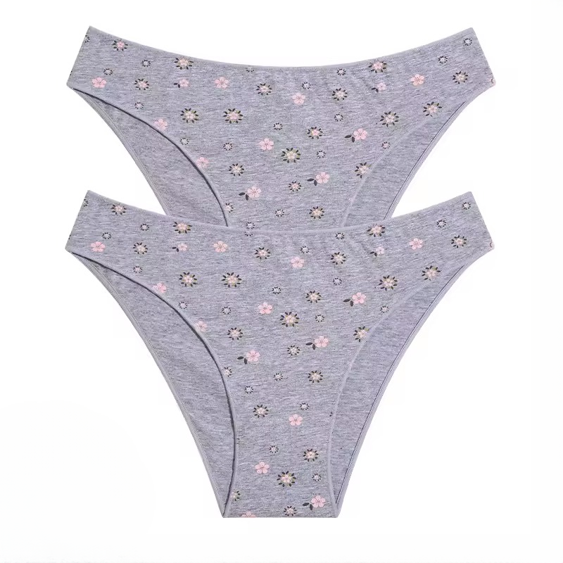 Casual Cotton Fresh Low-rise Cute Briefs Floral Printing Elasticity Intimates Lingerie 2PCS Set Panties