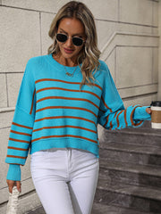 Talilah Stripe Knit Top - Turquoise