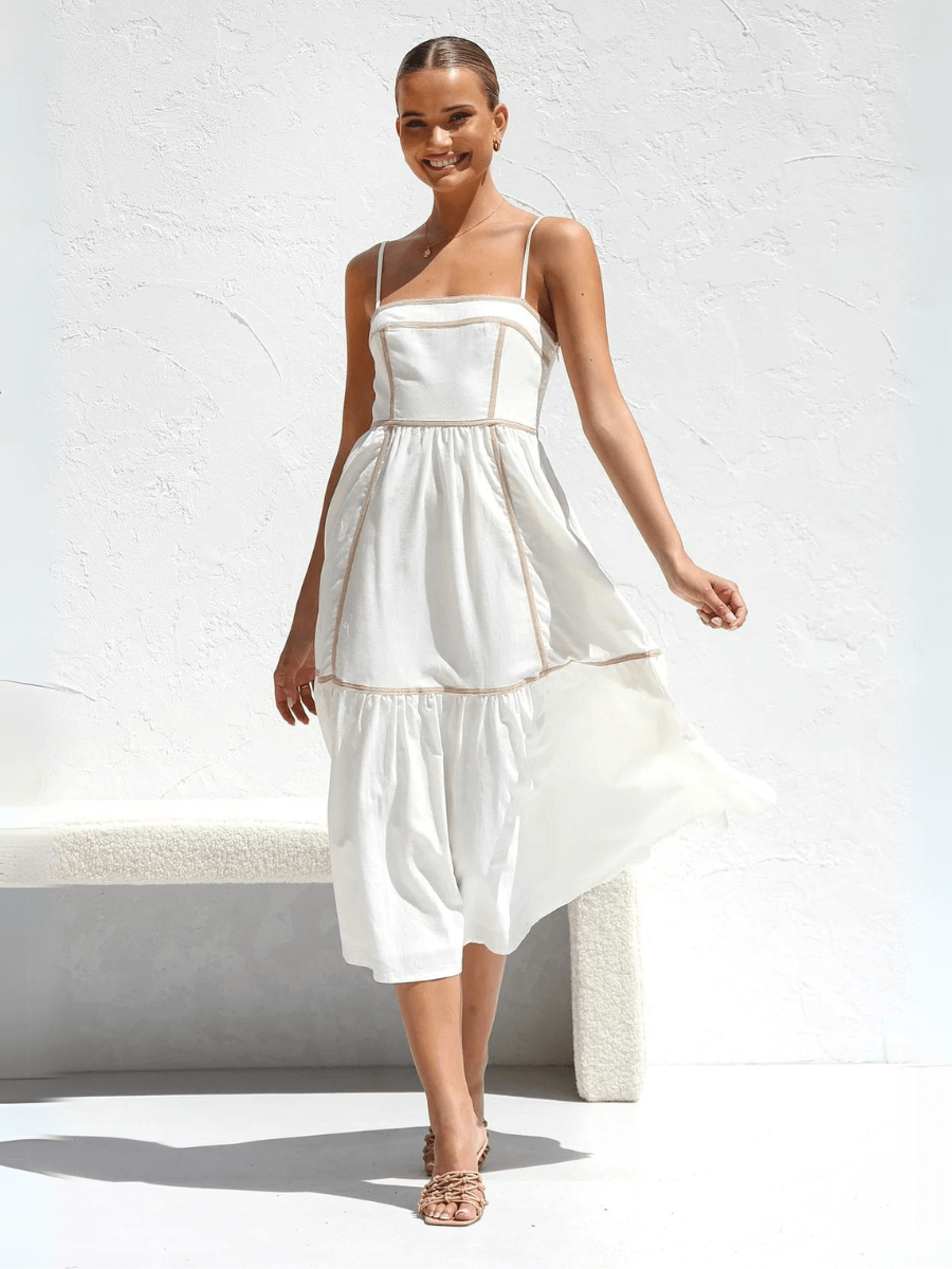 Nevissa Contrast Trim Babydoll Dress - White