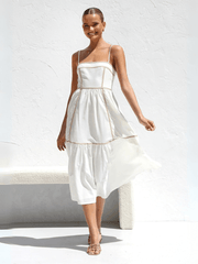 Nevissa Contrast Trim Babydoll Dress - White