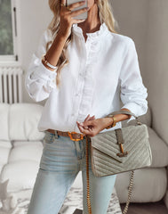 Brixey Stripe Ruffle Button Down Top - White
