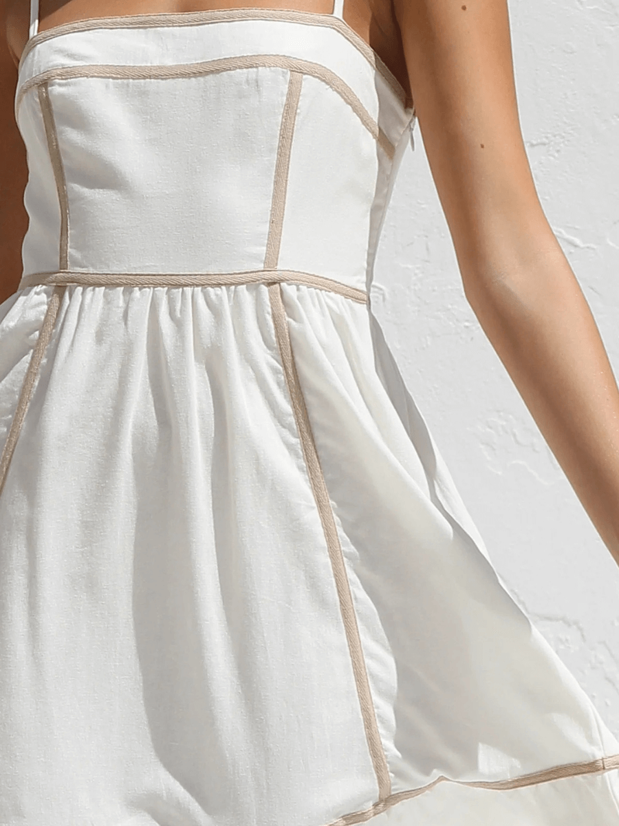 Nevissa Contrast Trim Babydoll Dress - White