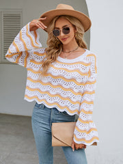 Reba Knit Striped Scalloped Hem Top - Yellow