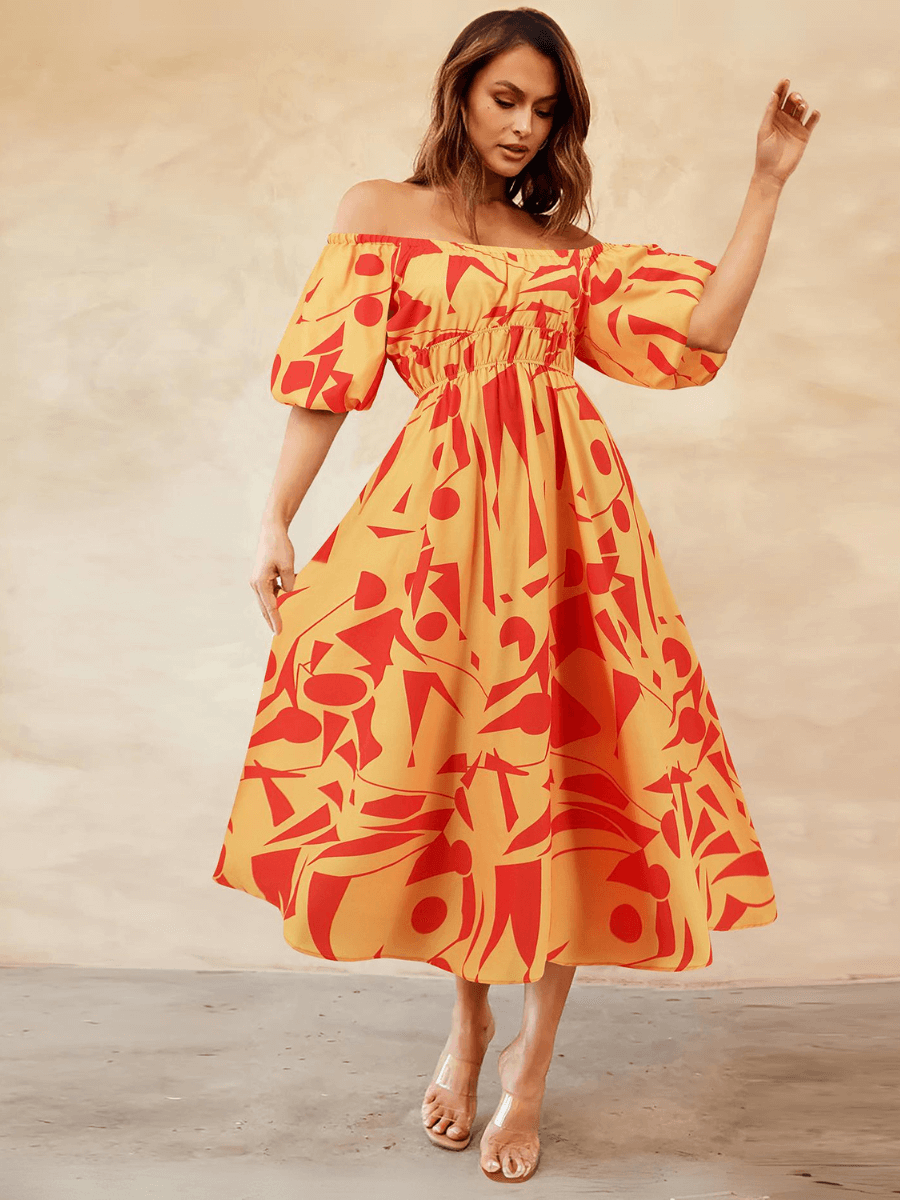 Summer in Amalfi Puff Sleeve Midi Dress - Yellow