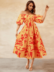 Summer in Amalfi Puff Sleeve Midi Dress - Yellow