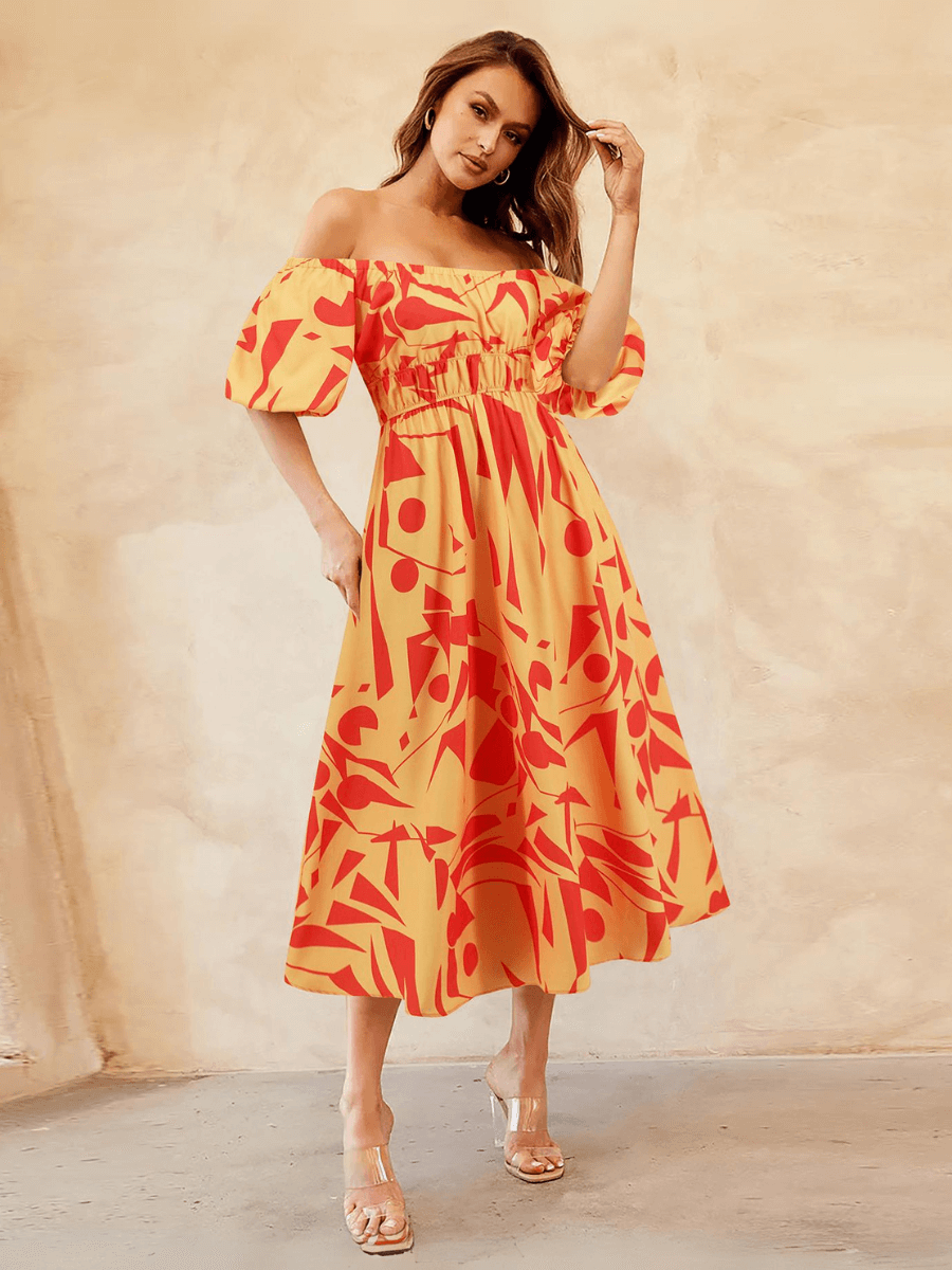 Summer in Amalfi Puff Sleeve Midi Dress - Yellow