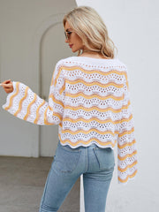 Reba Knit Striped Scalloped Hem Top - Yellow