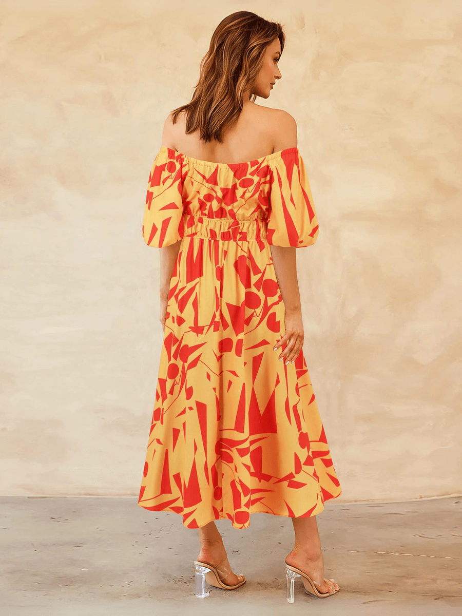 Summer in Amalfi Puff Sleeve Midi Dress - Yellow