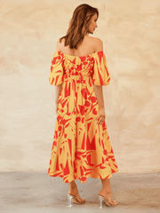 Summer in Amalfi Puff Sleeve Midi Dress - Yellow