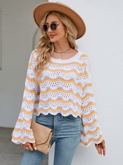 Reba Knit Striped Scalloped Hem Top - Yellow