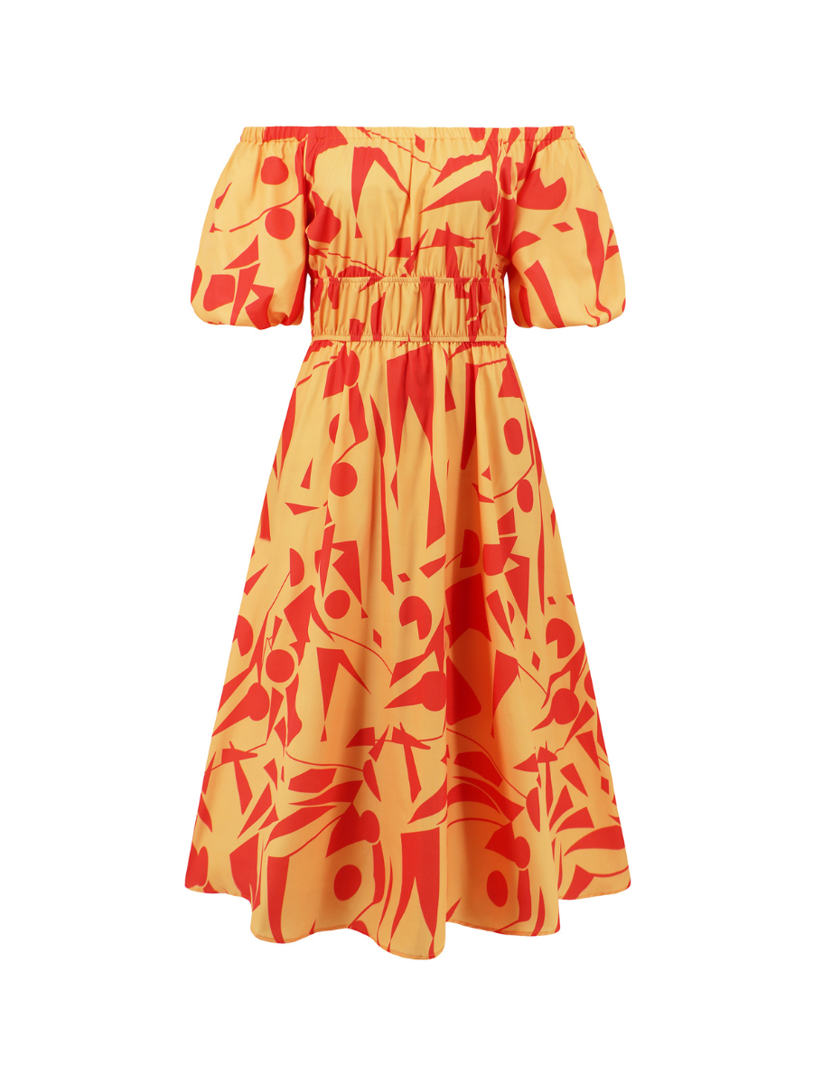 Summer in Amalfi Puff Sleeve Midi Dress - Yellow