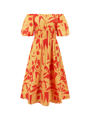 Summer in Amalfi Puff Sleeve Midi Dress - Yellow