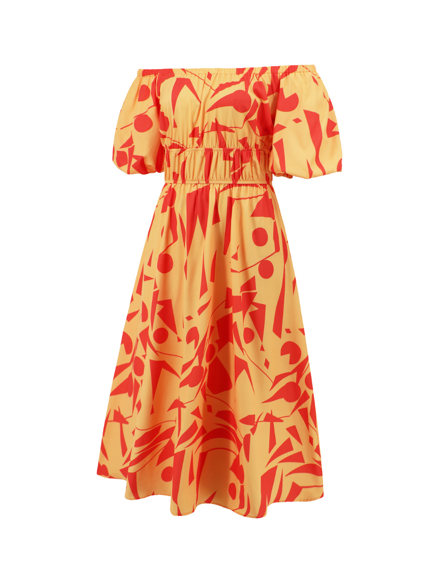 Summer in Amalfi Puff Sleeve Midi Dress - Yellow