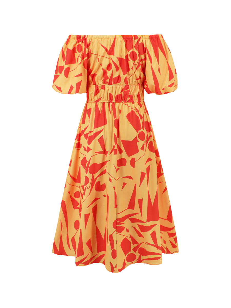 Summer in Amalfi Puff Sleeve Midi Dress - Yellow